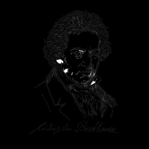 Drawn portrait of Ludwig van Beethoven with signature