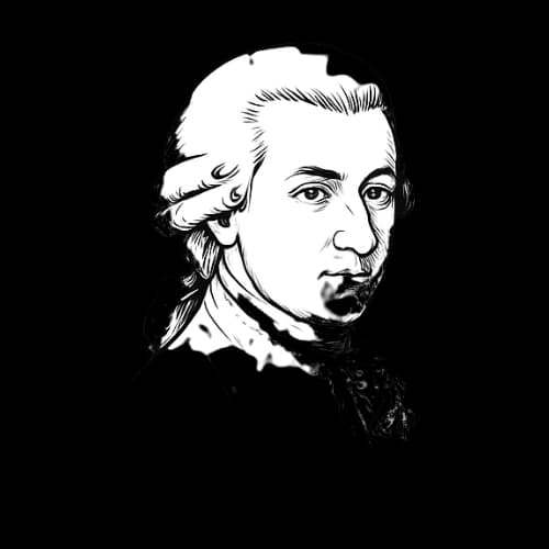 Drawn portrait of Wolfgang Amadeus Mozart with signature