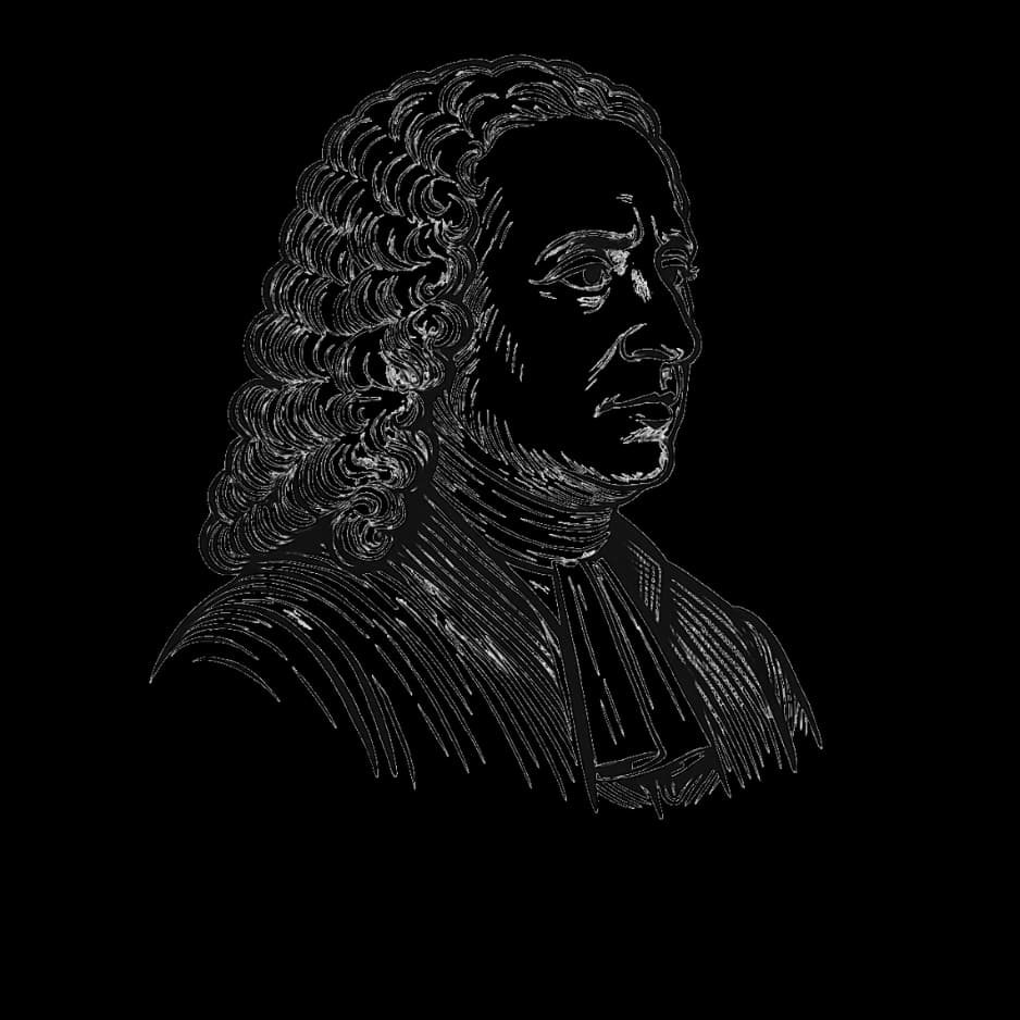 Drawn portrait of Johann Pachelbel with signature