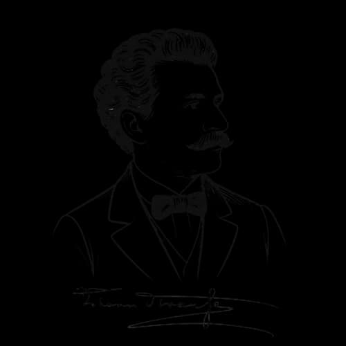 Drawn portrait of Johann Strauss with signature